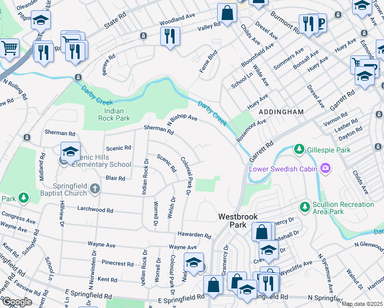 map of restaurants, bars, coffee shops, grocery stores, and more near 642 Sherman Road in Springfield