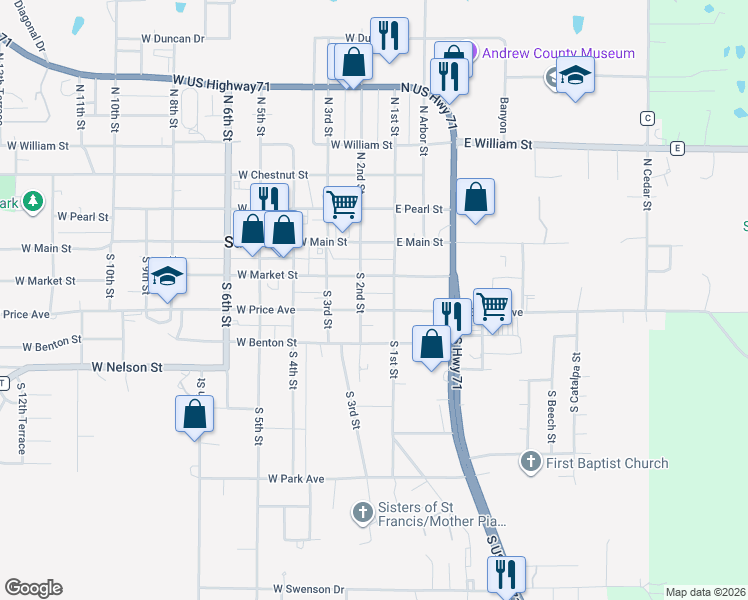 map of restaurants, bars, coffee shops, grocery stores, and more near 303 South 2nd Street in Savannah