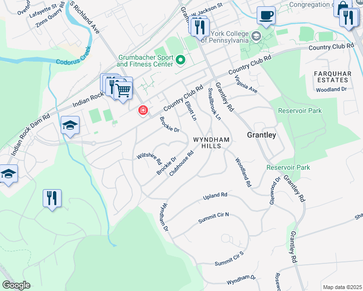 map of restaurants, bars, coffee shops, grocery stores, and more near 1238 Brockie Drive in York