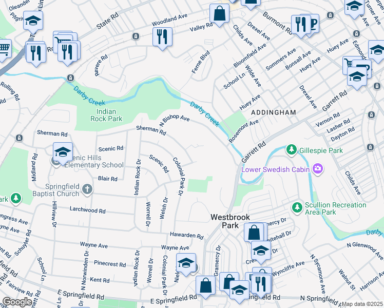 map of restaurants, bars, coffee shops, grocery stores, and more near 649 Sherman Road in Springfield