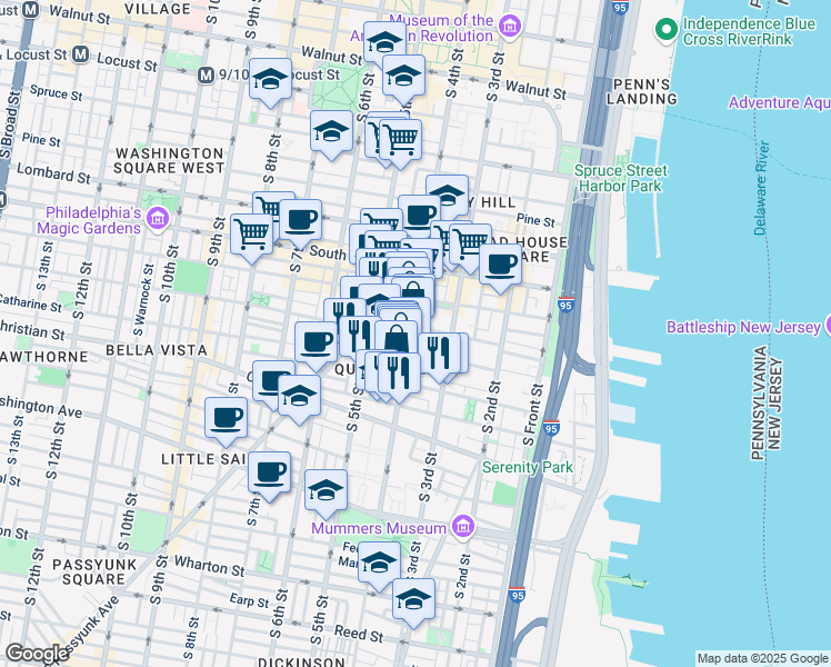 map of restaurants, bars, coffee shops, grocery stores, and more near in Philadelphia