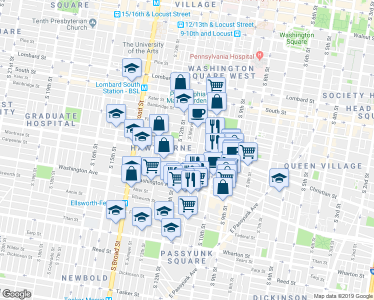 map of restaurants, bars, coffee shops, grocery stores, and more near 1118 Montrose Street in Philadelphia