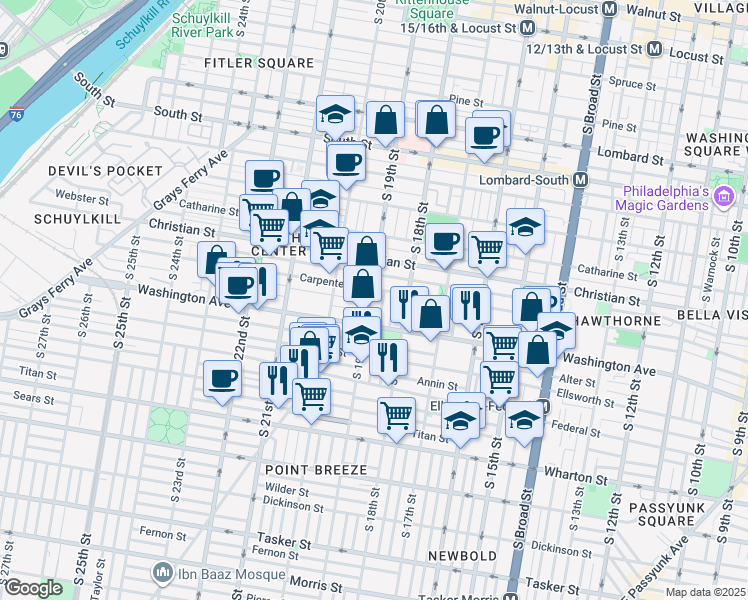 map of restaurants, bars, coffee shops, grocery stores, and more near 1047 Dorrance Street in Philadelphia