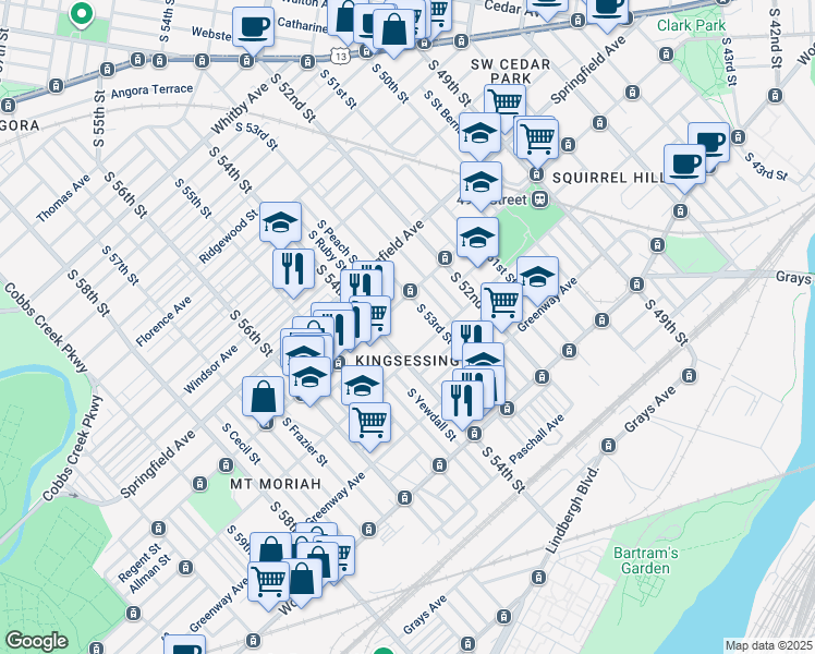 map of restaurants, bars, coffee shops, grocery stores, and more near in Philadelphia