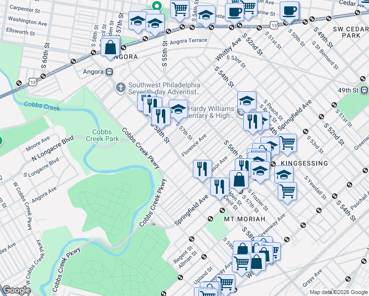 map of restaurants, bars, coffee shops, grocery stores, and more near in Philadelphia