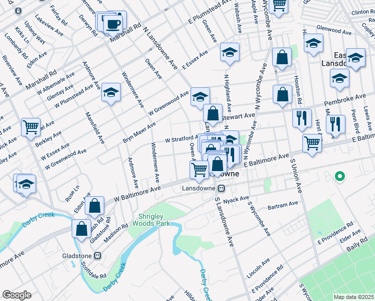 map of restaurants, bars, coffee shops, grocery stores, and more near 32 Owen Avenue in Lansdowne