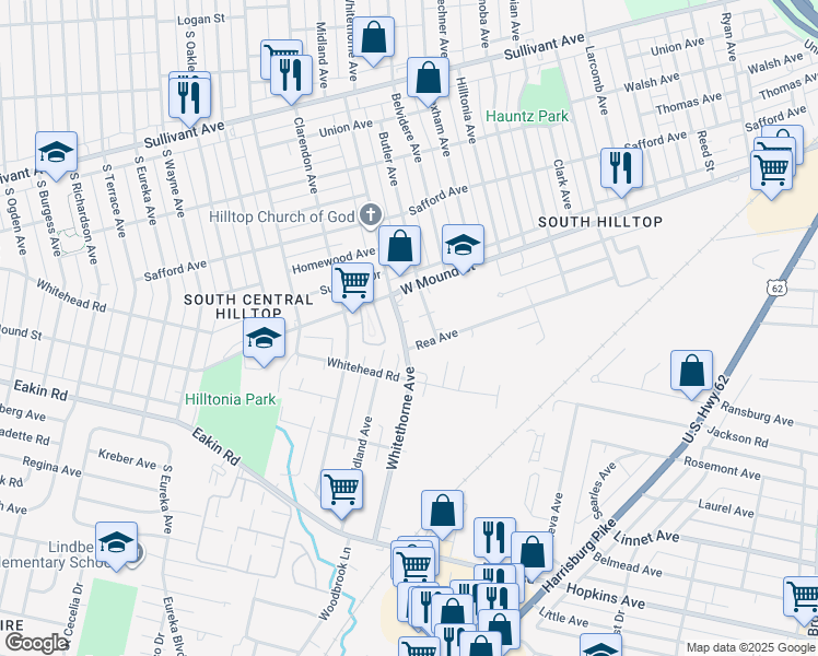 map of restaurants, bars, coffee shops, grocery stores, and more near 2105 Rea Avenue in Columbus