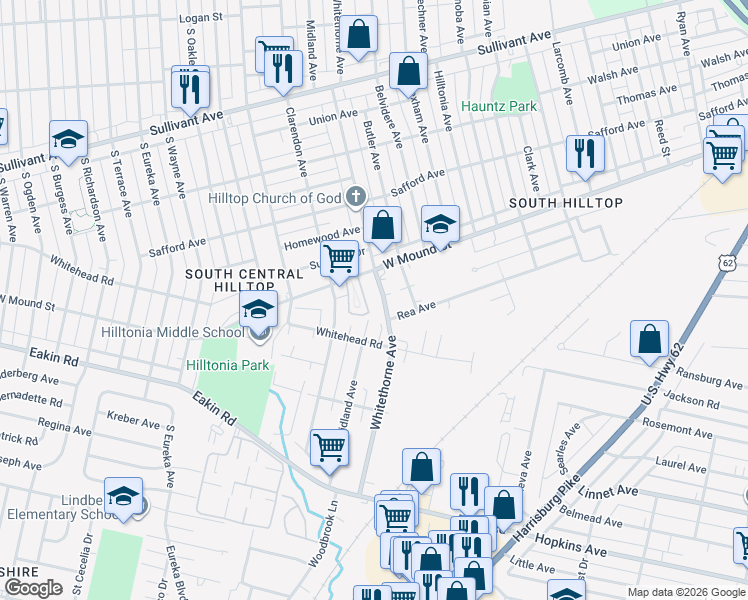 map of restaurants, bars, coffee shops, grocery stores, and more near 826 Midland Avenue in Columbus