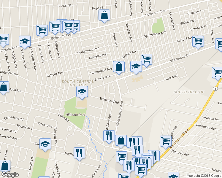 map of restaurants, bars, coffee shops, grocery stores, and more near 826 Midland Avenue in Columbus