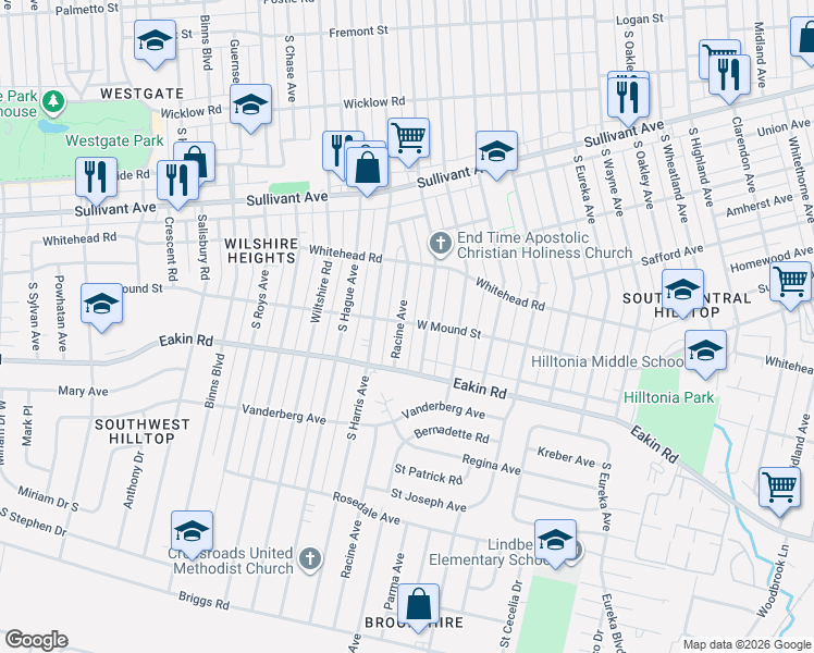 map of restaurants, bars, coffee shops, grocery stores, and more near 774 Racine Avenue in Columbus