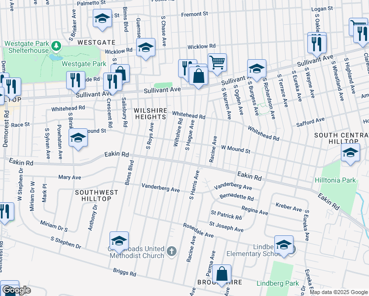 map of restaurants, bars, coffee shops, grocery stores, and more near 769 South Hague Avenue in Columbus