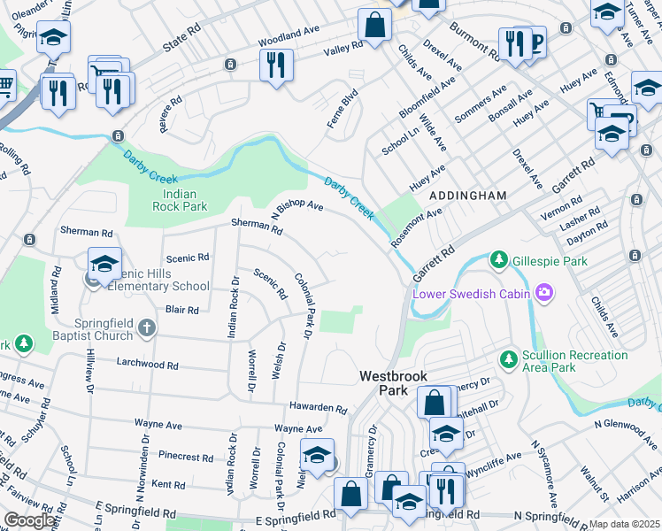 map of restaurants, bars, coffee shops, grocery stores, and more near 649 Sherman Road in Springfield
