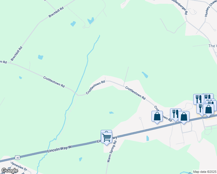 map of restaurants, bars, coffee shops, grocery stores, and more near 1634 Crottlestown Road in Chambersburg