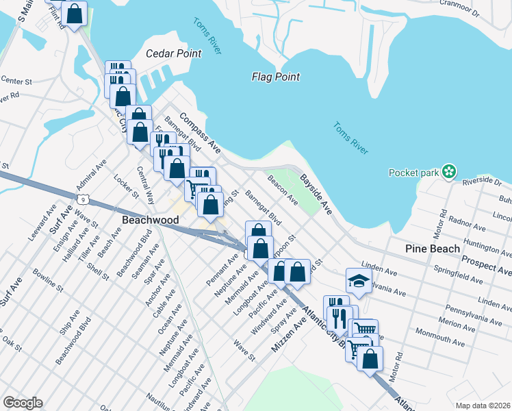 map of restaurants, bars, coffee shops, grocery stores, and more near 424 Compass Avenue in Beachwood