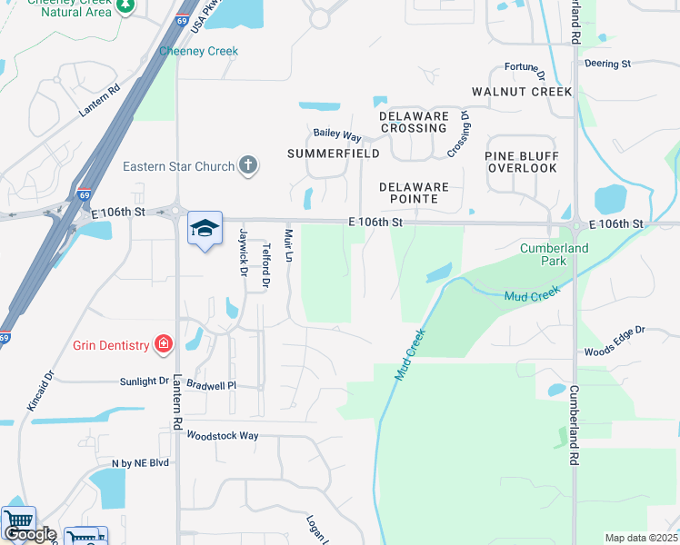 map of restaurants, bars, coffee shops, grocery stores, and more near 10520 Beaver Ridge Drive in Fishers