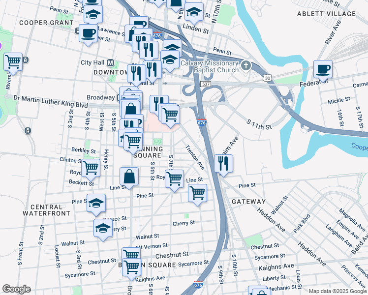 map of restaurants, bars, coffee shops, grocery stores, and more near 10 Cooper Plaza in Camden