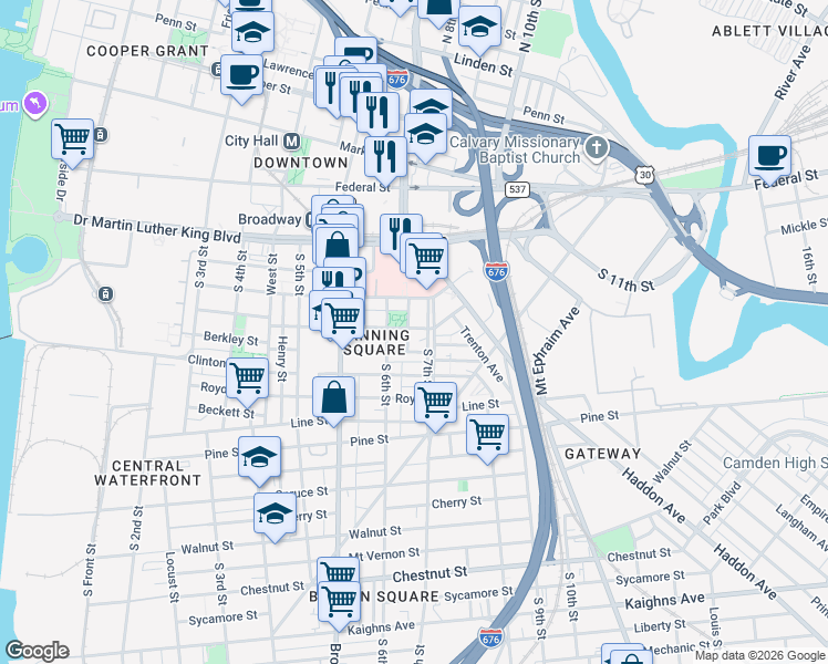 map of restaurants, bars, coffee shops, grocery stores, and more near 614 Benson Street in Camden