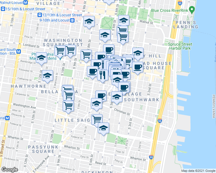 map of restaurants, bars, coffee shops, grocery stores, and more near 702 East Passyunk Avenue in Philadelphia