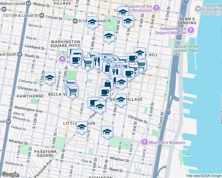 map of restaurants, bars, coffee shops, grocery stores, and more near in Philadelphia