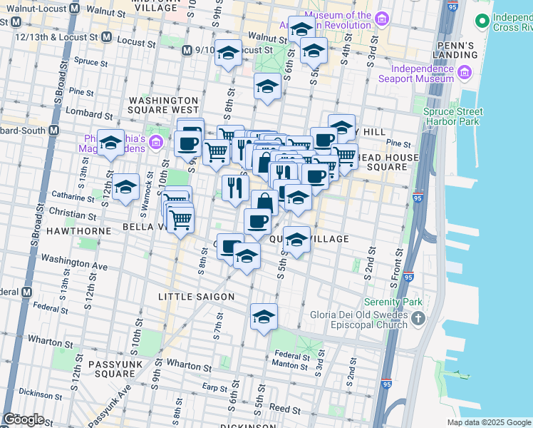 map of restaurants, bars, coffee shops, grocery stores, and more near in Philadelphia