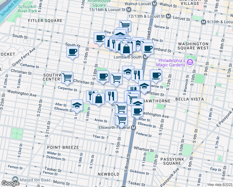 map of restaurants, bars, coffee shops, grocery stores, and more near in Philadelphia