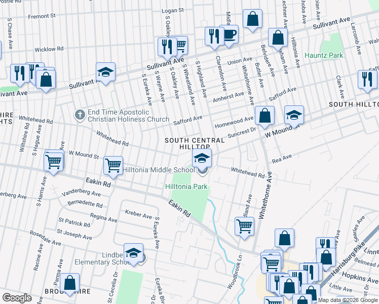 map of restaurants, bars, coffee shops, grocery stores, and more near 705 South Oakley Avenue in Columbus