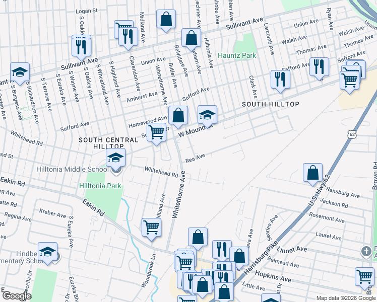 map of restaurants, bars, coffee shops, grocery stores, and more near 771 Butler Avenue in Columbus