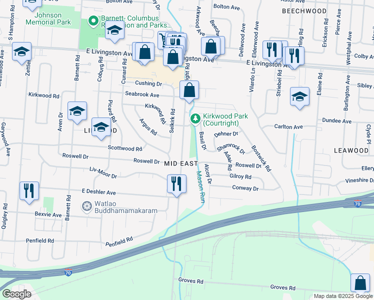 map of restaurants, bars, coffee shops, grocery stores, and more near 1579 Courtright Road in Columbus