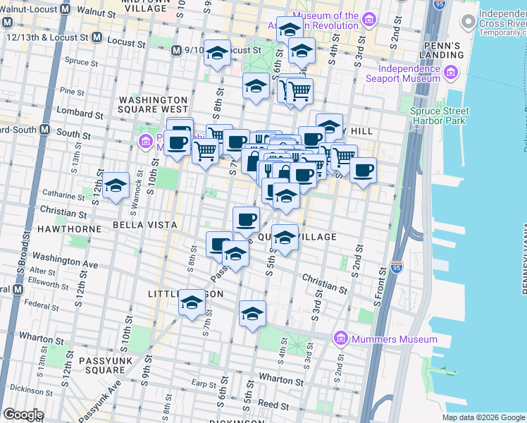 map of restaurants, bars, coffee shops, grocery stores, and more near 702 East Passyunk Avenue in Philadelphia