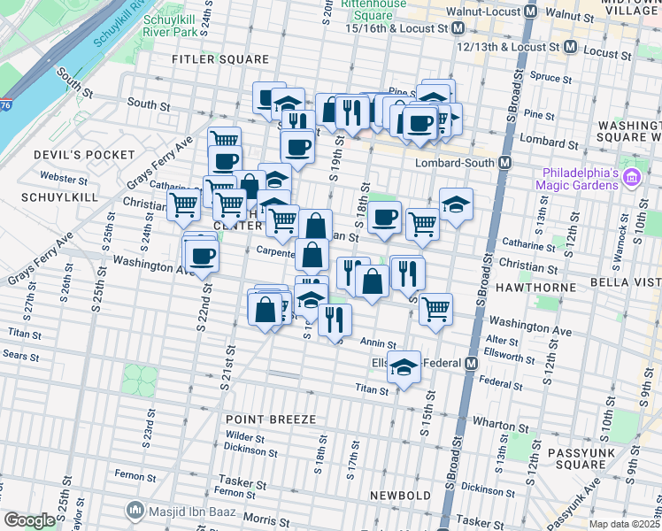 map of restaurants, bars, coffee shops, grocery stores, and more near 1000 Dorrance Street in Philadelphia