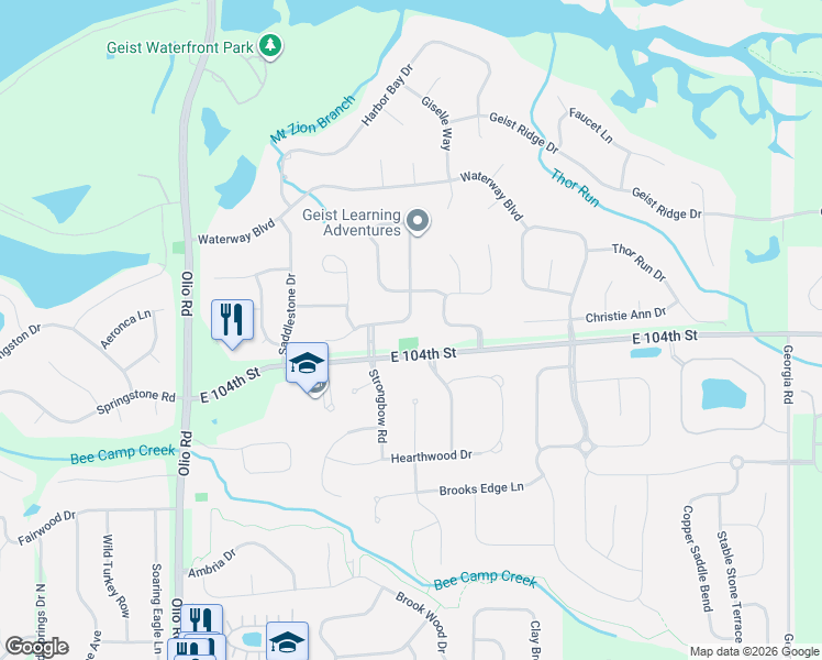 map of restaurants, bars, coffee shops, grocery stores, and more near 14237 Keyesport Landing in Fortville
