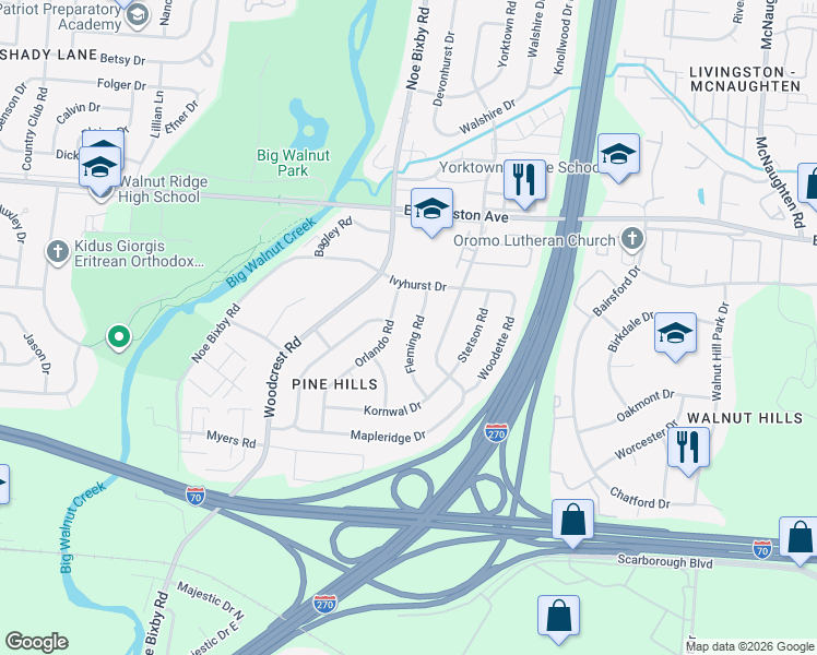 map of restaurants, bars, coffee shops, grocery stores, and more near 1797 Fleming Road in Columbus