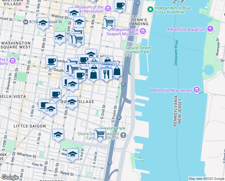 map of restaurants, bars, coffee shops, grocery stores, and more near 119 Kenilworth Street in Philadelphia