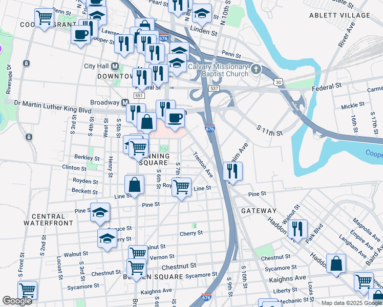map of restaurants, bars, coffee shops, grocery stores, and more near 10 Cooper Plaza in Camden
