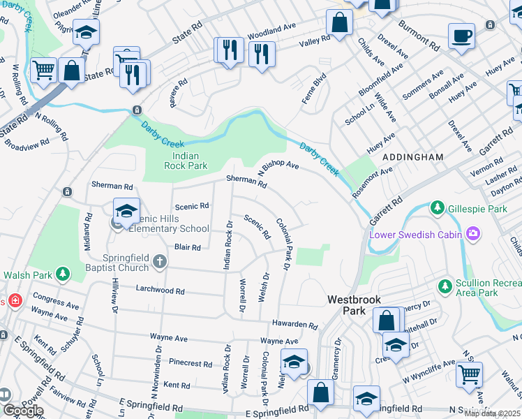 map of restaurants, bars, coffee shops, grocery stores, and more near 448 Colonial Park Drive in Springfield