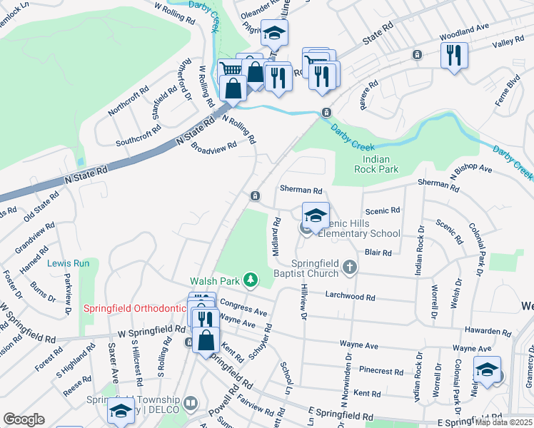 map of restaurants, bars, coffee shops, grocery stores, and more near 26 Scenic Road in Springfield