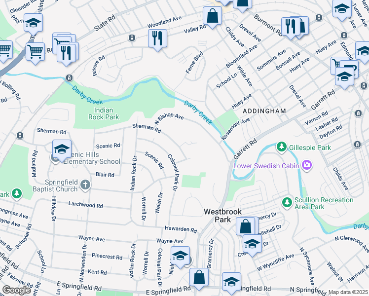 map of restaurants, bars, coffee shops, grocery stores, and more near 645 Sherman Road in Springfield