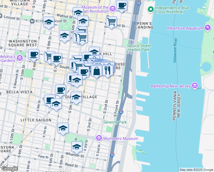 map of restaurants, bars, coffee shops, grocery stores, and more near 708 South 2nd Street in Philadelphia