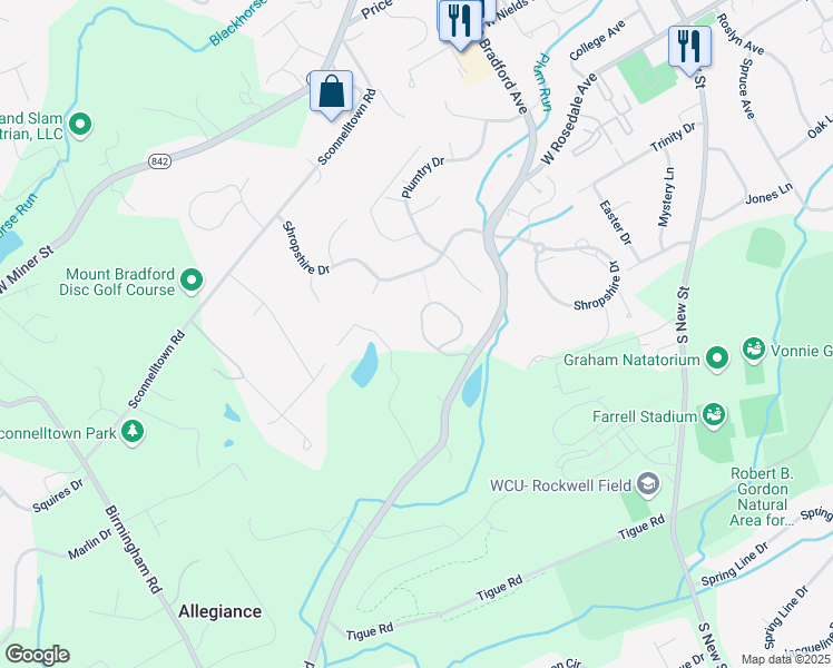 map of restaurants, bars, coffee shops, grocery stores, and more near 472 Lake George Circle in West Chester