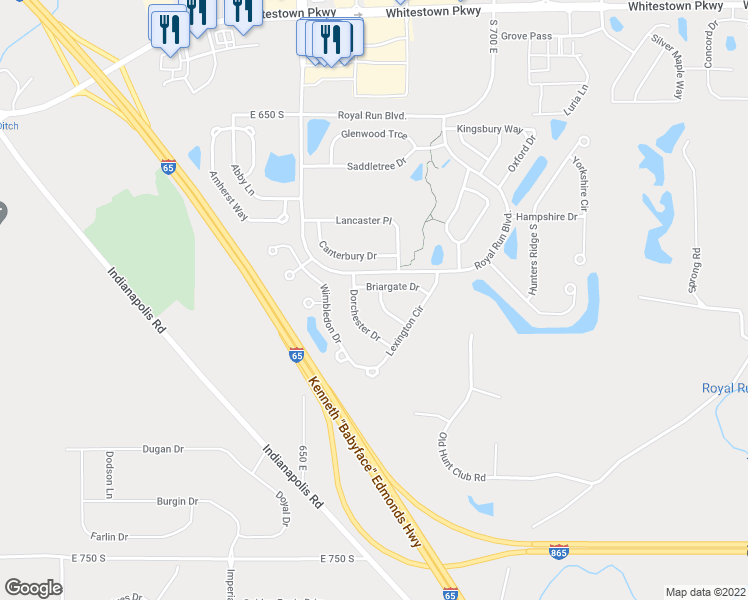 map of restaurants, bars, coffee shops, grocery stores, and more near 6732 Berkshire Drive in Zionsville