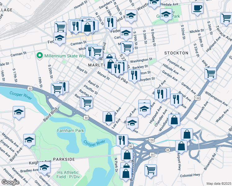 map of restaurants, bars, coffee shops, grocery stores, and more near in Camden