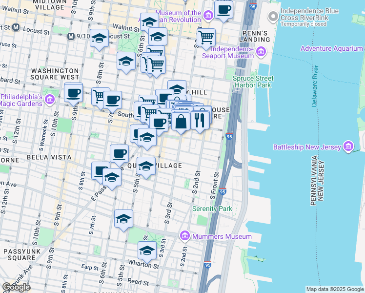 map of restaurants, bars, coffee shops, grocery stores, and more near in Philadelphia