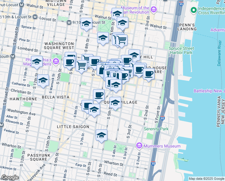 map of restaurants, bars, coffee shops, grocery stores, and more near 702 East Passyunk Avenue in Philadelphia