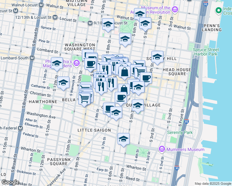 map of restaurants, bars, coffee shops, grocery stores, and more near in Philadelphia