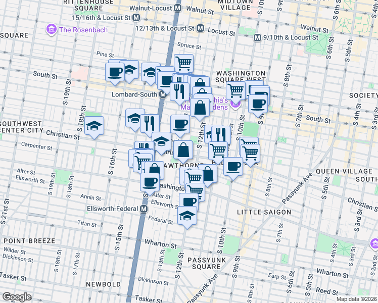 map of restaurants, bars, coffee shops, grocery stores, and more near in Philadelphia