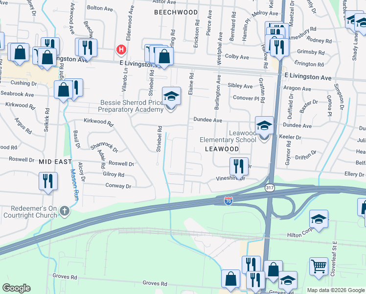 map of restaurants, bars, coffee shops, grocery stores, and more near 1638-1640 Carstare Court in Columbus