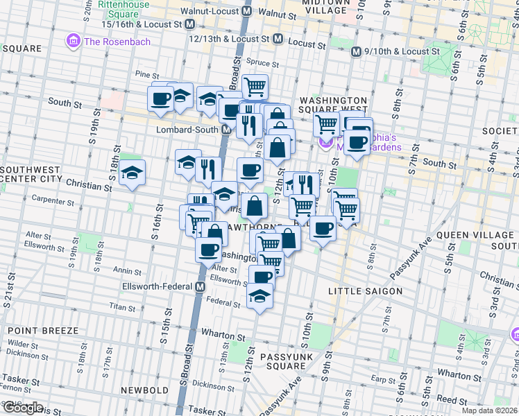 map of restaurants, bars, coffee shops, grocery stores, and more near in Philadelphia