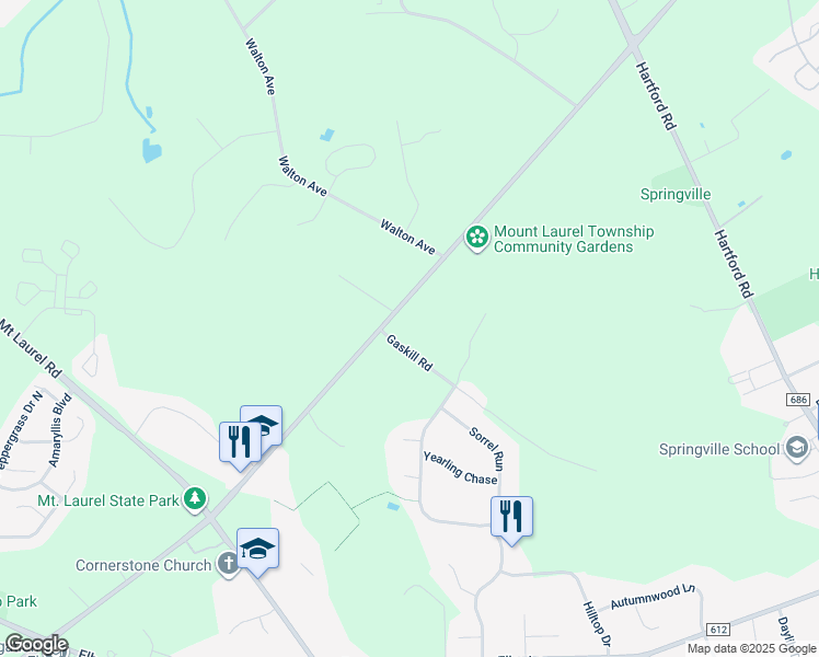 map of restaurants, bars, coffee shops, grocery stores, and more near 1316 Hainesport Mt Laurel Rd in Mount Laurel