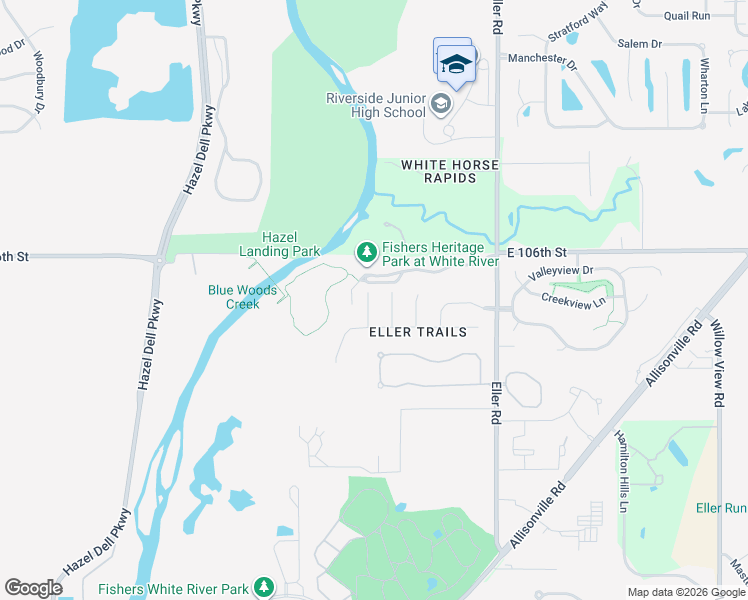 map of restaurants, bars, coffee shops, grocery stores, and more near 10517 Silver Ridge Circle in Fishers