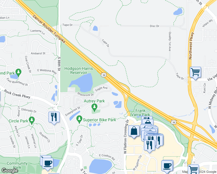 map of restaurants, bars, coffee shops, grocery stores, and more near 2057 Eagle Avenue in Superior